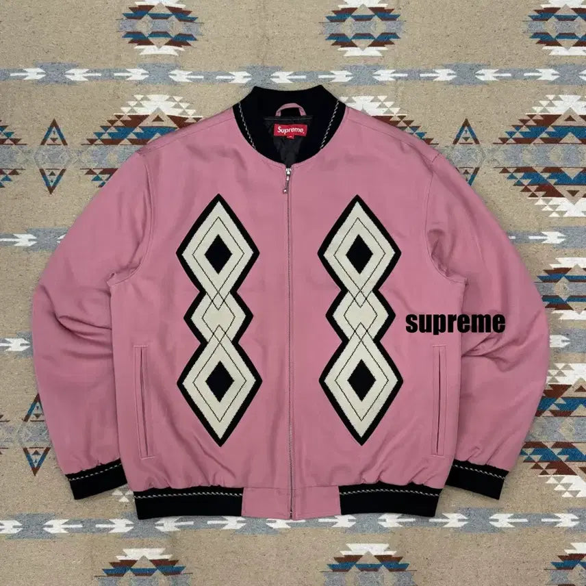 [BUNJANG] Supreme Diamond Rayon Bomber Jacket Dusty Pink (Size M) / [M] 슈프림 다이아몬드 레이온 봄버 더스티 핑크