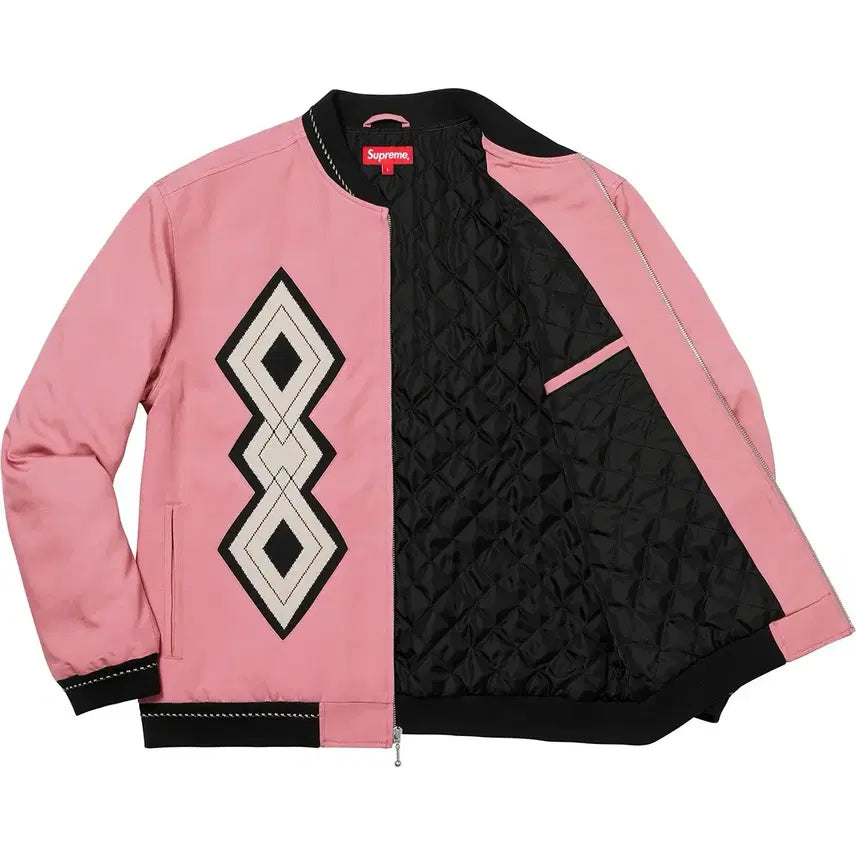 [BUNJANG] Supreme Diamond Rayon Bomber Jacket Dusty Pink (Size M) / [M] 슈프림 다이아몬드 레이온 봄버 더스티 핑크