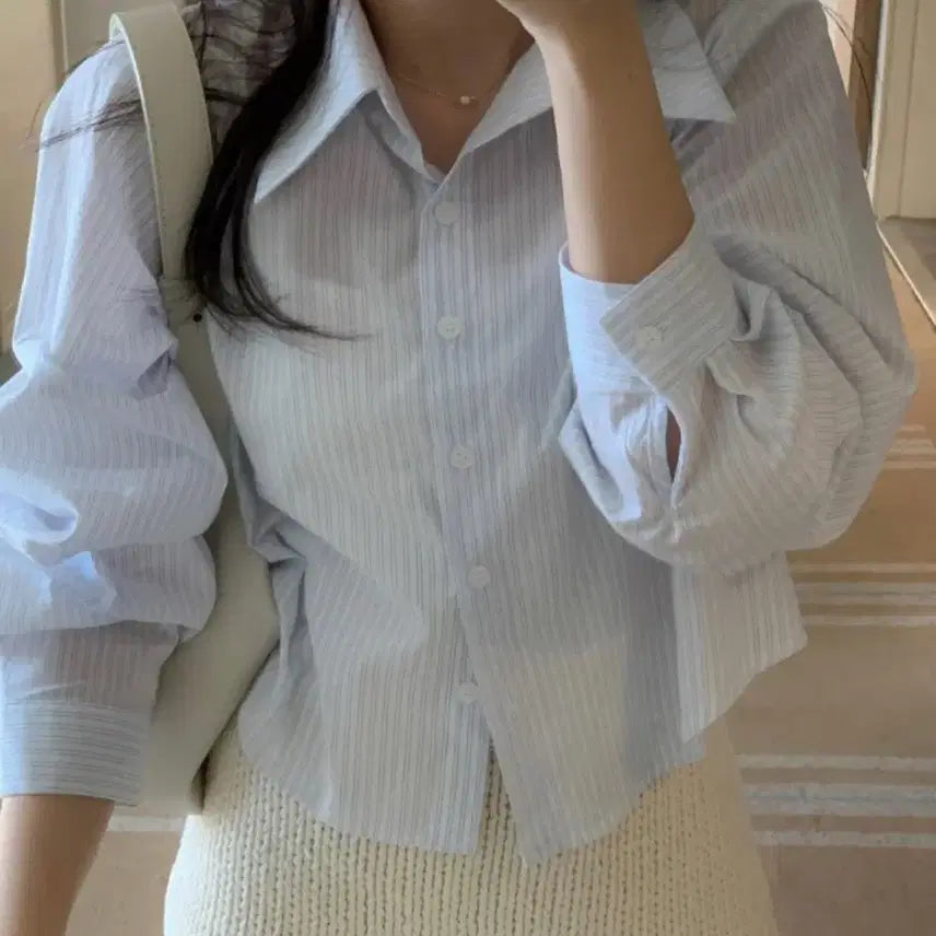 [BUNJANG] Stripe Crop Shirt / 스트라이프 크롭 셔츠