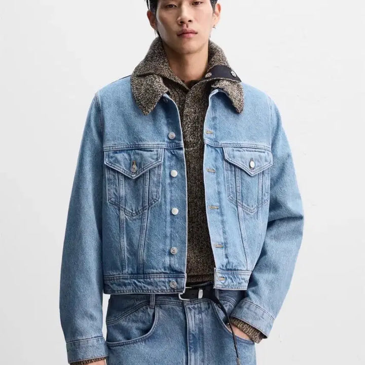 [BUNJANG] Zara Nanushka Denim Jacket Dot Collar Blue (L) / [L] 자라 x 나누시카 데님 자켓 닷 칼라 블루 Nanushka