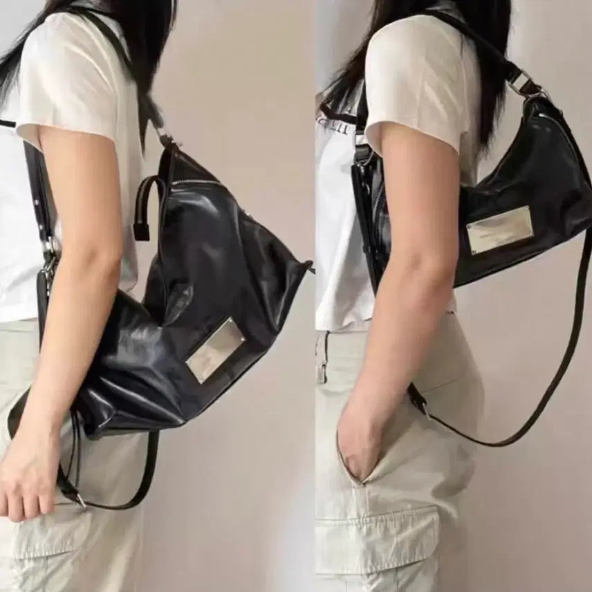[BUNJANG] Matin Kim Leather Hobo Shoulder Bag (36cm) / 블랙 가죽 호보백 숄더백 마뗑킴 가방(36cm)새상품