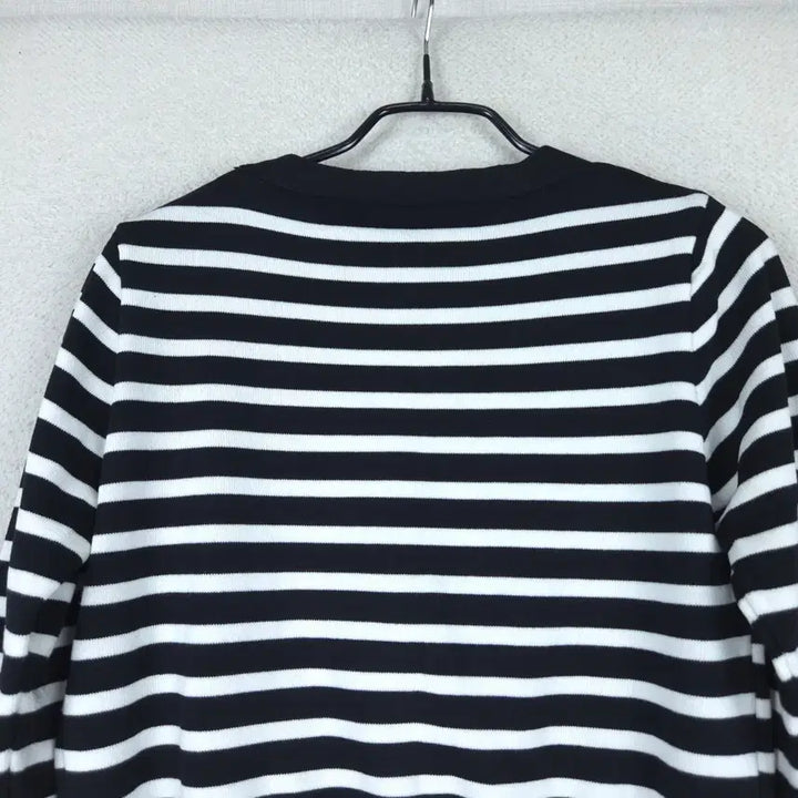 [BUNJANG] Striped V-Neck Cardigan (Black/White) / 여성 스트라이프 브이넥 가디건 블랙/화이트(44~55)