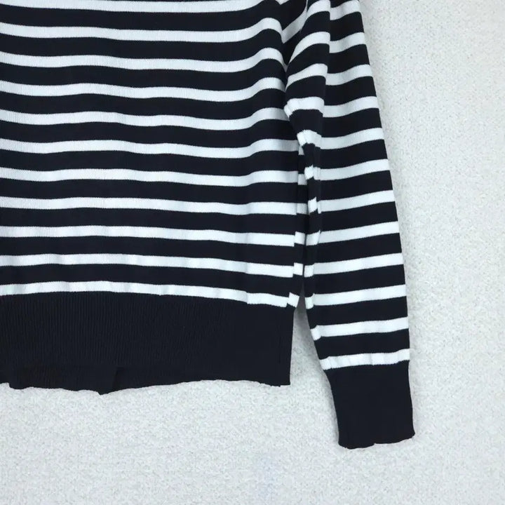 [BUNJANG] Striped V-Neck Cardigan (Black/White) / 여성 스트라이프 브이넥 가디건 블랙/화이트(44~55)