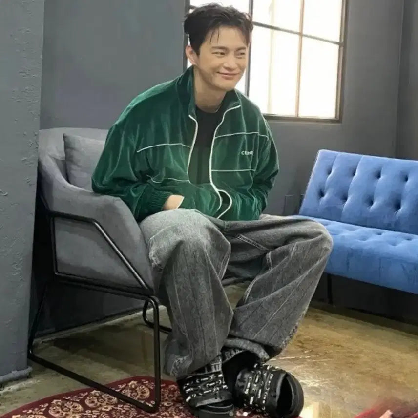 [BUNJANG] Celine Velvet Training Jacket - Green / [S+급/XL] 셀린느 벨벳 트레이닝 자켓 집업 그린