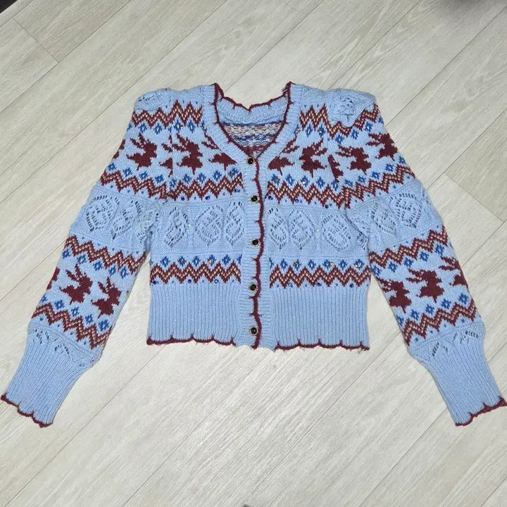 [BUNJANG] Puff Sleeve Cubic Knit Top &amp; Black Denim Skirt Set / 퍼프소매 큐빅니트 + 흑청데님스커트