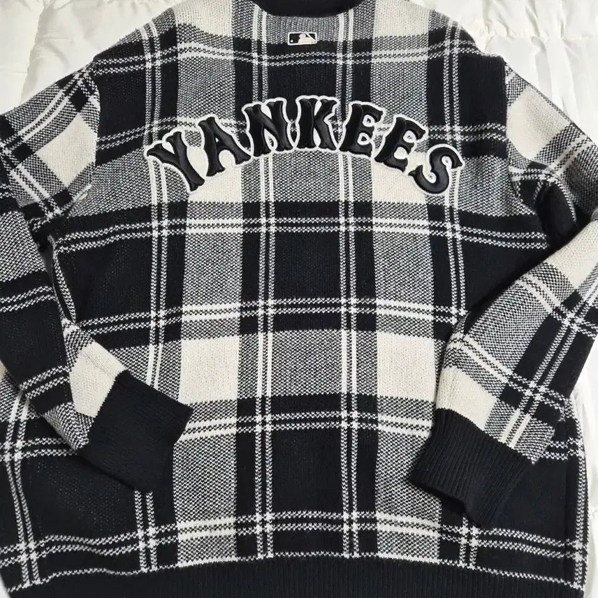 [BUNJANG] MLB NY Check Cardigan Cream L / MLB NY 체크 가디건 크림색 L사이즈