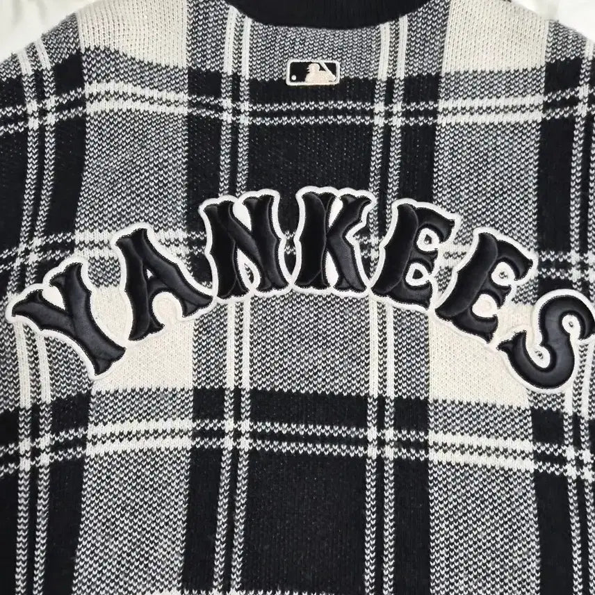 [BUNJANG] MLB NY Check Cardigan Cream L / MLB NY 체크 가디건 크림색 L사이즈