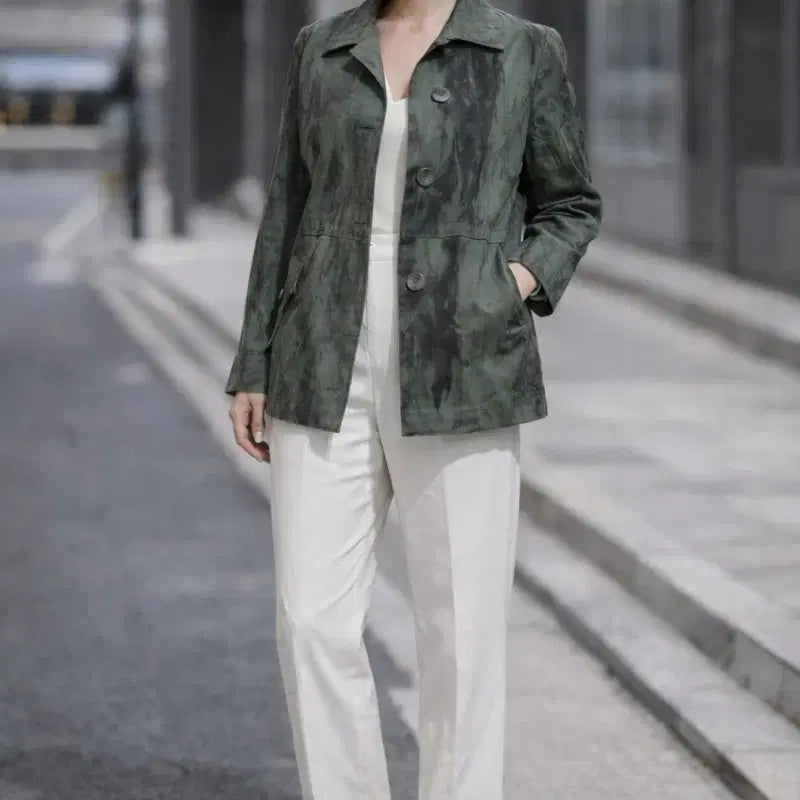 [BUNJANG] Pulip Natural Dye Short Trench Jacket / 천연염색 먹염 + 철매염 숏트렌치 자켓(새상품)