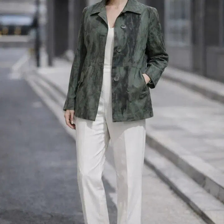[BUNJANG] Pulip Natural Dye Short Trench Jacket / 천연염색 먹염 + 철매염 숏트렌치 자켓(새상품)