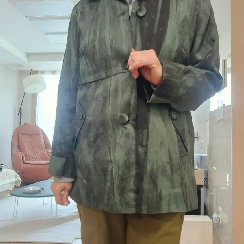 [BUNJANG] Pulip Natural Dye Short Trench Jacket / 천연염색 먹염 + 철매염 숏트렌치 자켓(새상품)