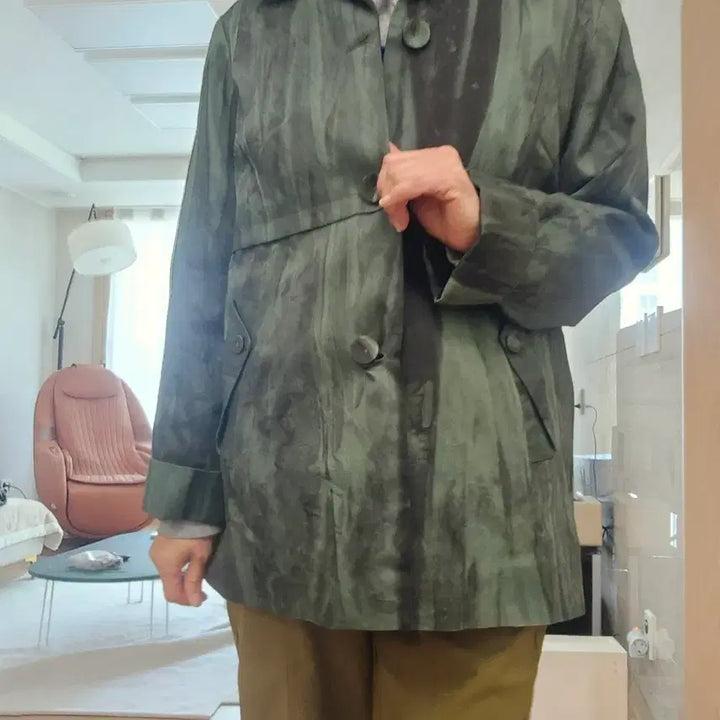 [BUNJANG] Pulip Natural Dye Short Trench Jacket / 천연염색 먹염 + 철매염 숏트렌치 자켓(새상품)