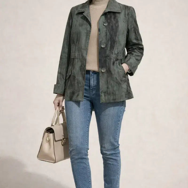 [BUNJANG] Pulip Natural Dye Short Trench Jacket / 천연염색 먹염 + 철매염 숏트렌치 자켓(새상품)