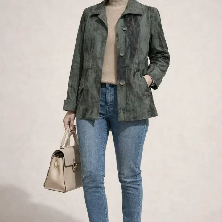 [BUNJANG] Pulip Natural Dye Short Trench Jacket / 천연염색 먹염 + 철매염 숏트렌치 자켓(새상품)