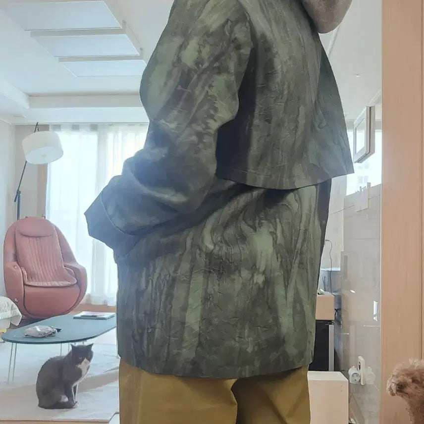 [BUNJANG] Pulip Natural Dye Short Trench Jacket / 천연염색 먹염 + 철매염 숏트렌치 자켓(새상품)
