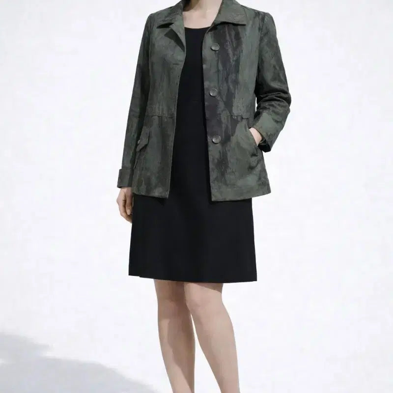 [BUNJANG] Pulip Natural Dye Short Trench Jacket / 천연염색 먹염 + 철매염 숏트렌치 자켓(새상품)