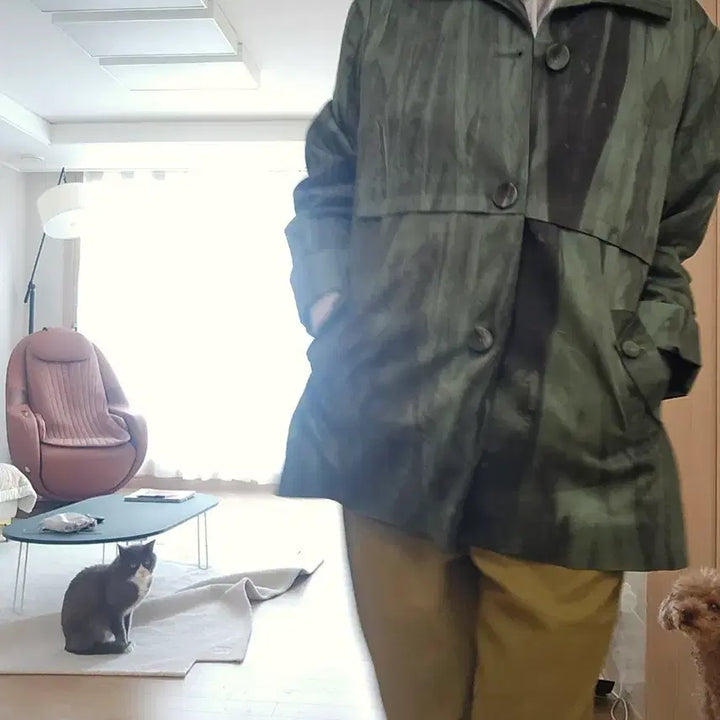 [BUNJANG] Pulip Natural Dye Short Trench Jacket / 천연염색 먹염 + 철매염 숏트렌치 자켓(새상품)