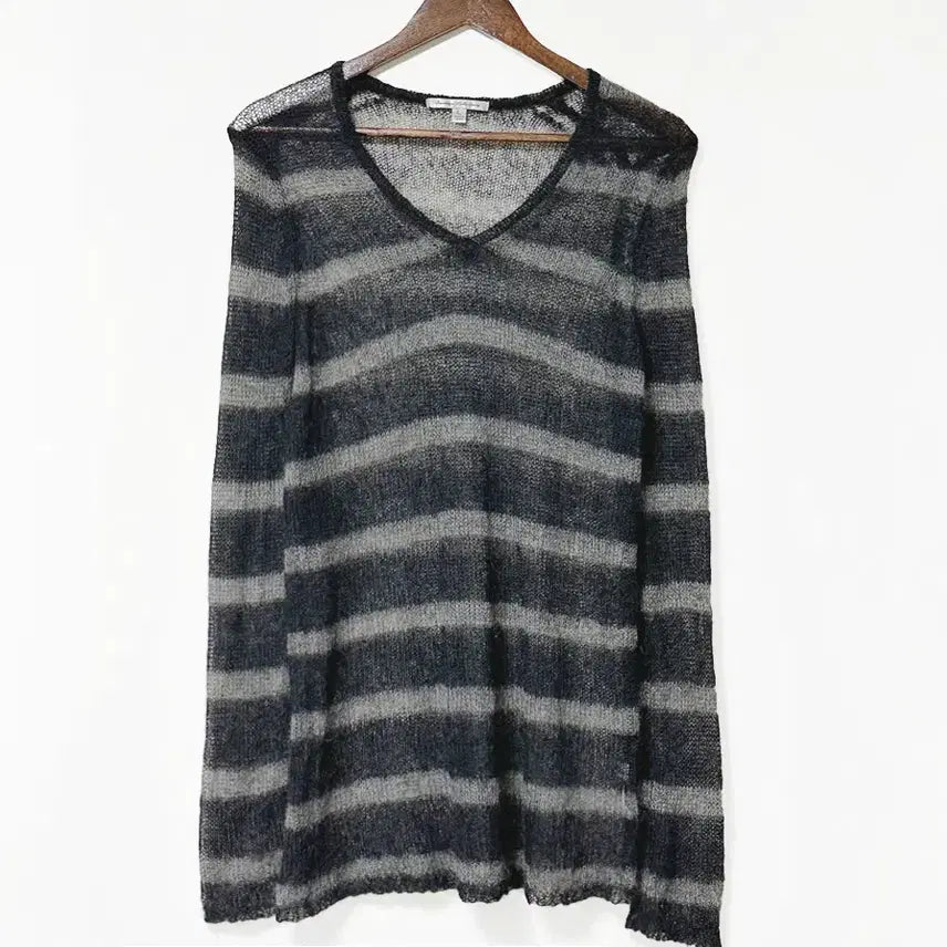 [BUNJANG] Vintage Mohair See-through Striped Long Sleeve Knit Top / 일본빈티지 모헤어시스루단가라스트라이프 긴소매니트블랙 모리걸하구미룩갸루y2