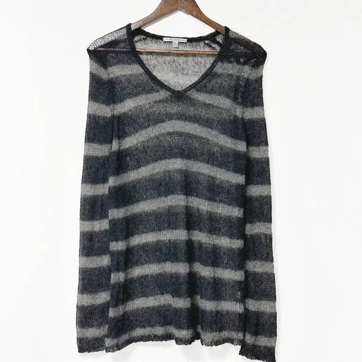 [BUNJANG] Vintage Mohair See-through Striped Long Sleeve Knit Top / 일본빈티지 모헤어시스루단가라스트라이프 긴소매니트블랙 모리걸하구미룩갸루y2