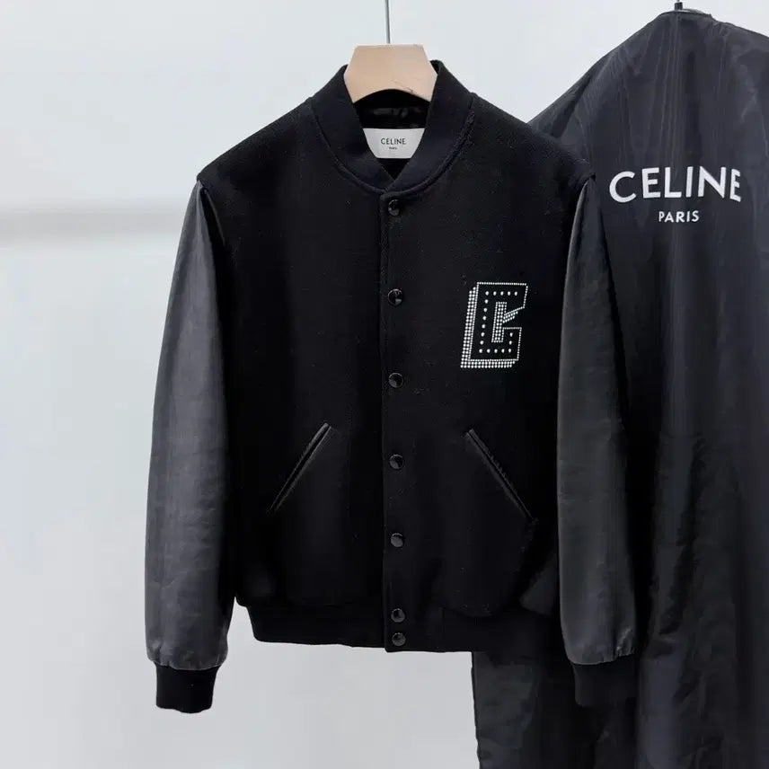 [BUNJANG] Celine C Logo Wool Teddy Varsity Jacket Black / [S+급/48] 셀린느 C로고 울 테디 바시티 자켓 블랙