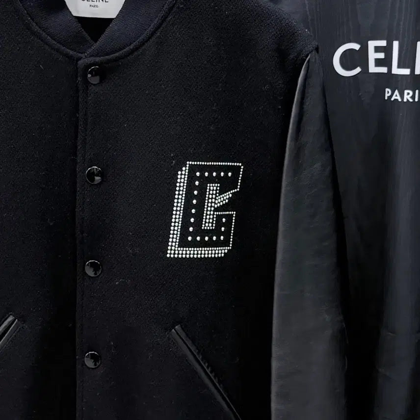[BUNJANG] Celine C Logo Wool Teddy Varsity Jacket Black / [S+급/48] 셀린느 C로고 울 테디 바시티 자켓 블랙
