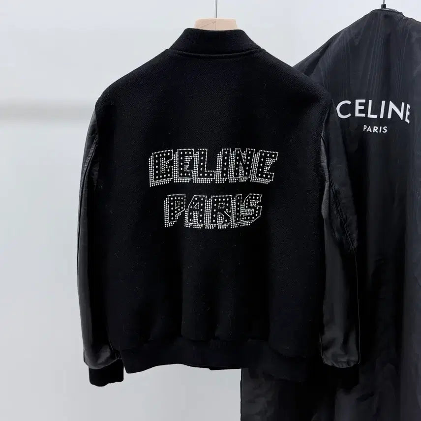 [BUNJANG] Celine C Logo Wool Teddy Varsity Jacket Black / [S+급/48] 셀린느 C로고 울 테디 바시티 자켓 블랙