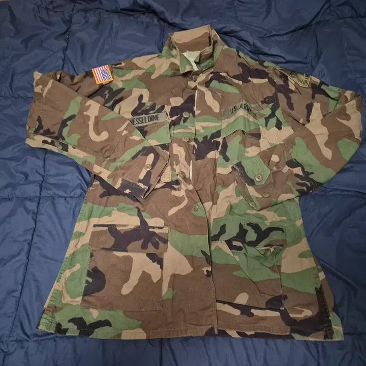 [BUNJANG] US Military Woodland Camo Top 110 Size / 미군 우드랜드 상의 110 사이즈 패치 세팅
