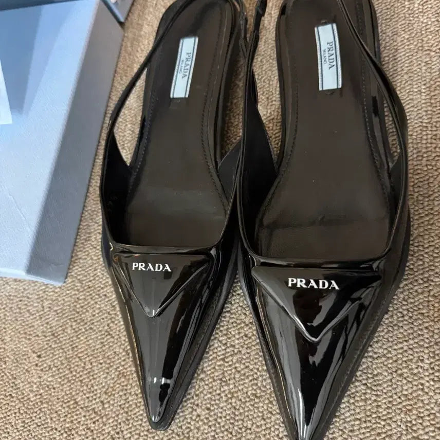 [BUNJANG] Prada Slingback Black Patent Leather 37.5 / 프라다 슬링백 블랙 유광 37.5