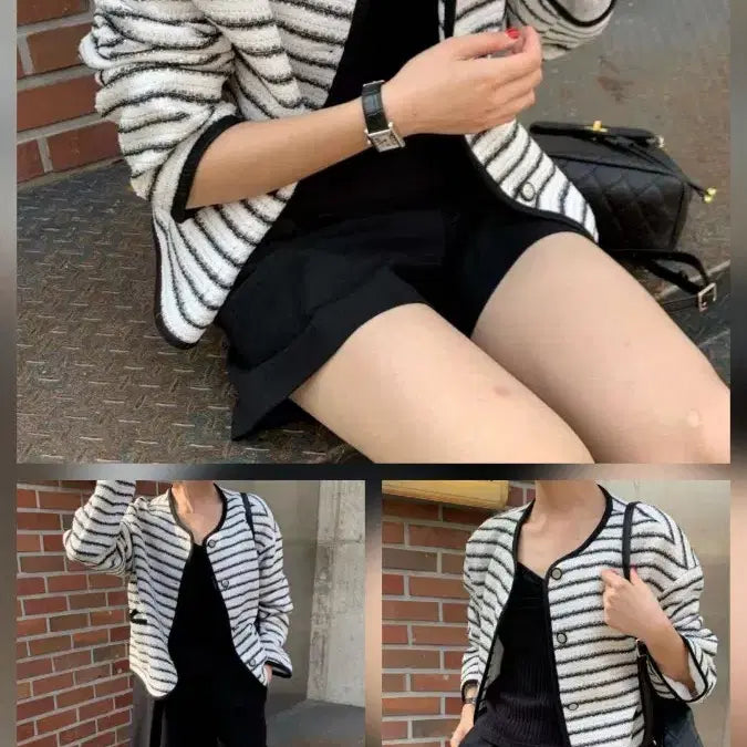 [BUNJANG] Oversized Tweed Jacket / 오버사이즈 트위드 자켓 / 스트라이프 가디건 봄 가을 간절기 얇고 가벼운