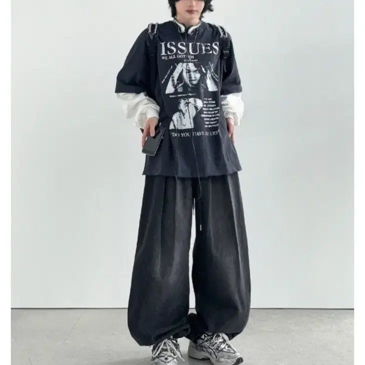 [BUNJANG] Your-Ness Boombap String Balloon Denim (Black) / 유어너스 붐뱁 스트링 벌룬 데님 (black)