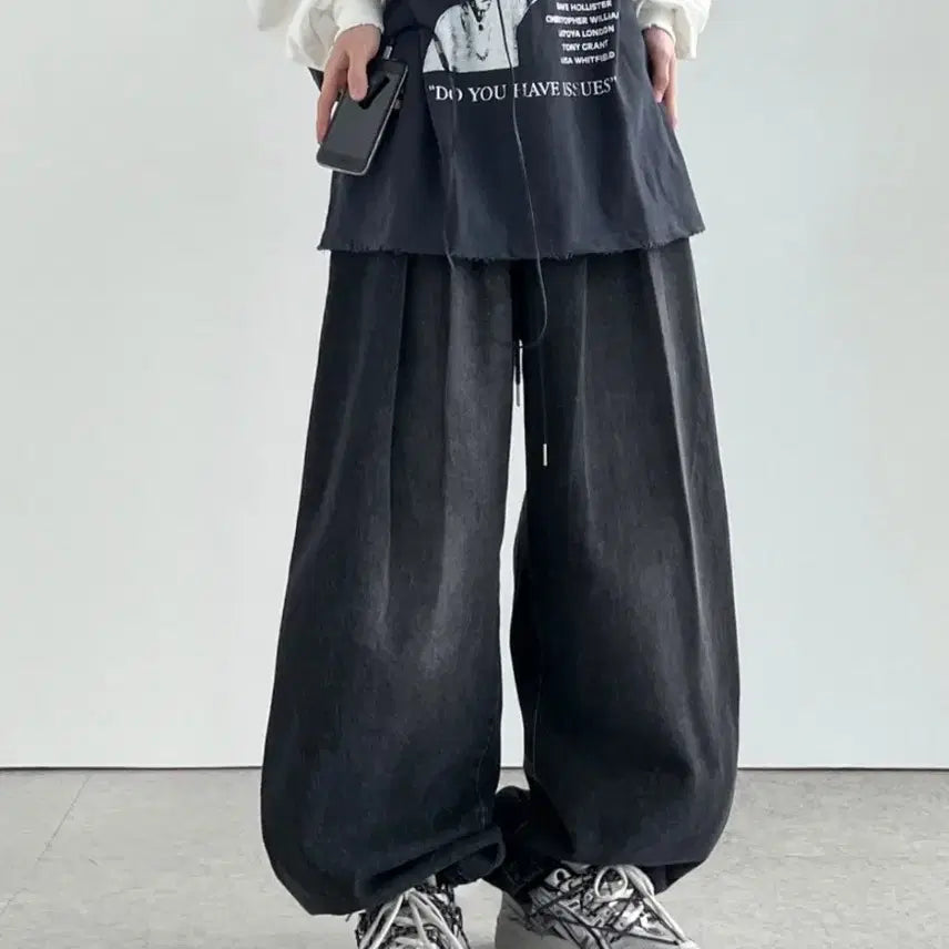 [BUNJANG] Your-Ness Boombap String Balloon Denim (Black) / 유어너스 붐뱁 스트링 벌룬 데님 (black)