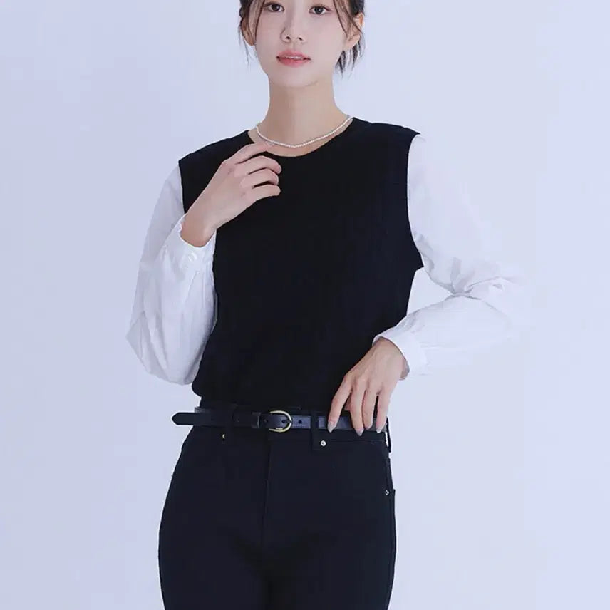 [BUNJANG] ROM Woven Matching Vest Pullover / 로엠 우븐매칭 조끼 풀오버