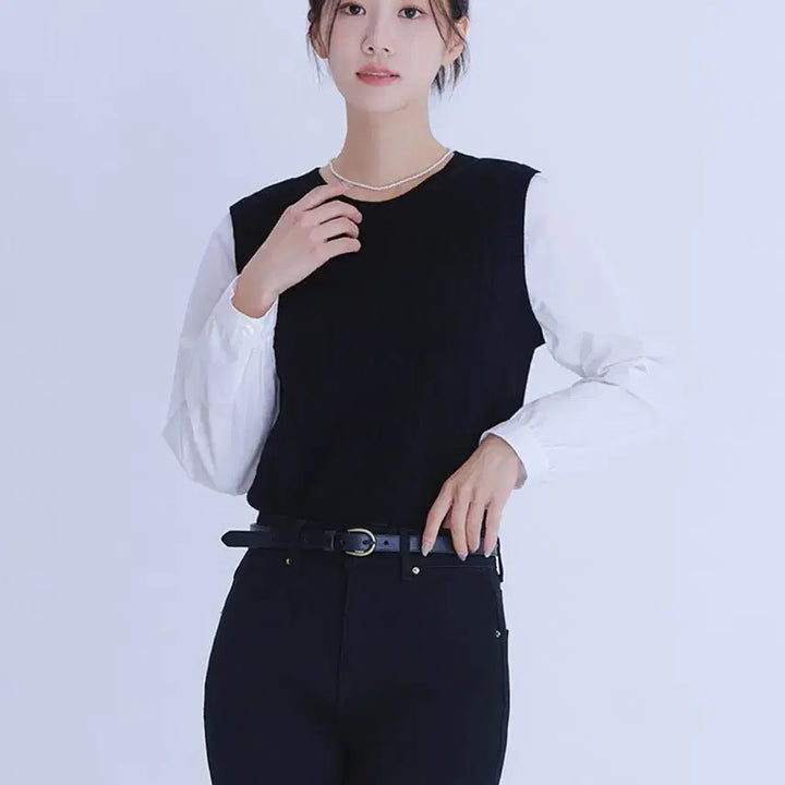 [BUNJANG] ROM Woven Matching Vest Pullover / 로엠 우븐매칭 조끼 풀오버