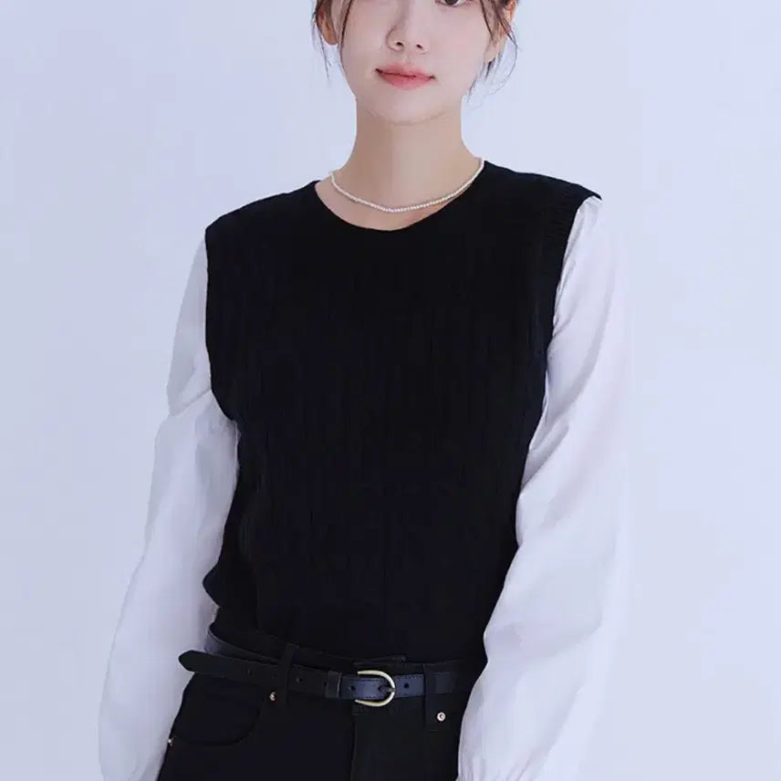 [BUNJANG] ROM Woven Matching Vest Pullover / 로엠 우븐매칭 조끼 풀오버