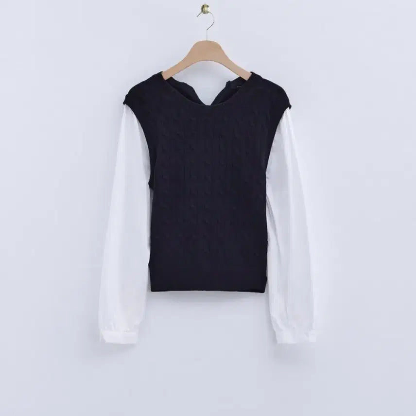 [BUNJANG] ROM Woven Matching Vest Pullover / 로엠 우븐매칭 조끼 풀오버