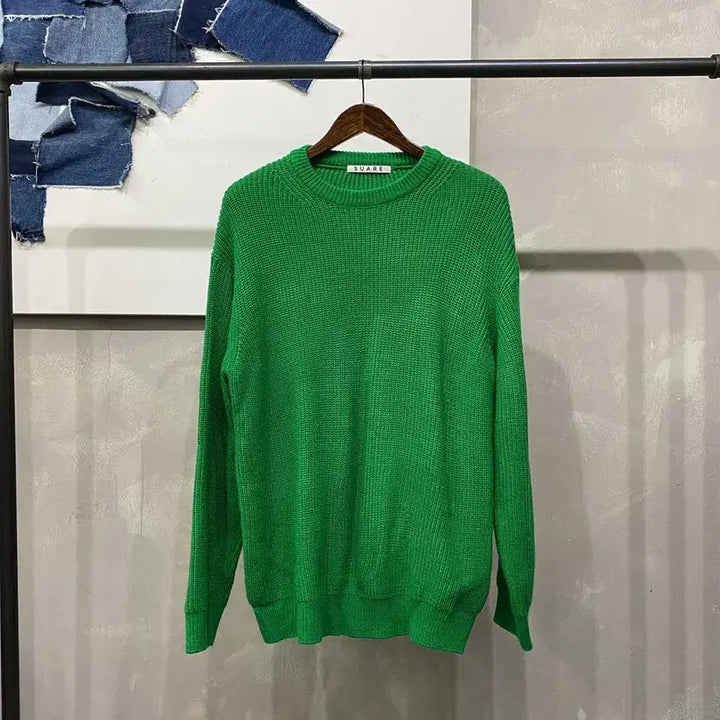 [BUNJANG] Soare Casual Basic Green Round Knit Sweater / (105) 수아레 캐주얼 베이직 그린 라운드 니트