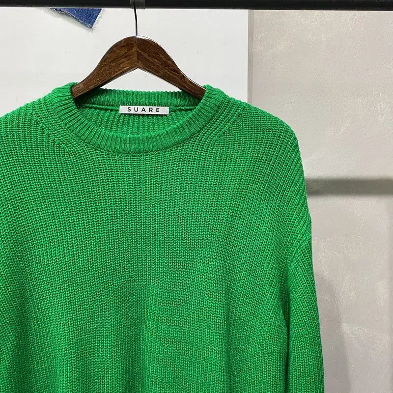 [BUNJANG] Soare Casual Basic Green Round Knit Sweater / (105) 수아레 캐주얼 베이직 그린 라운드 니트