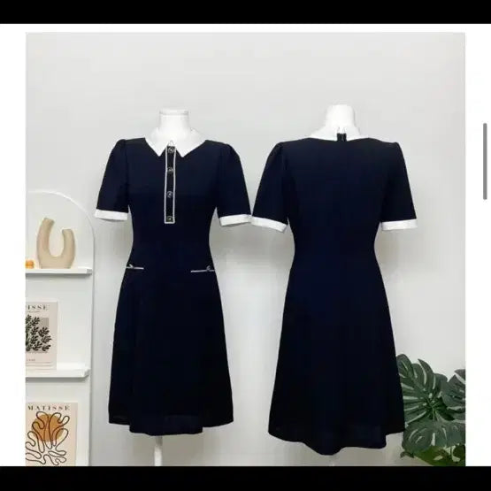 [BUNJANG] Navy Collar Midi Dress - Size S / 네이비 카라 미디 원피스 S