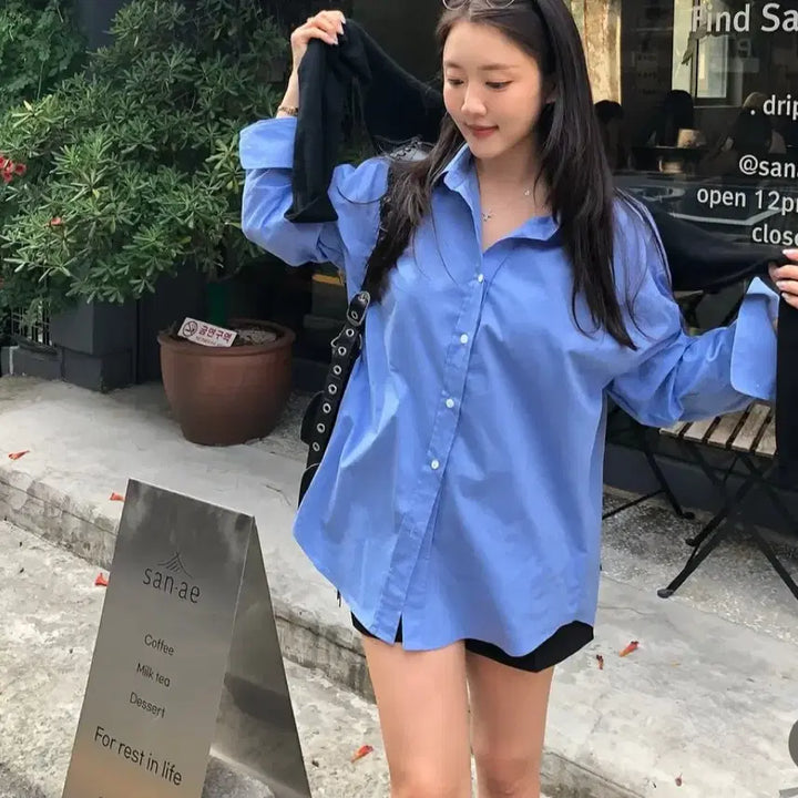 [BUNJANG] Ha Um Ji Deep Blue Oversized Shirt / 하엄지 자체제작 딥블루 셔츠 새상품