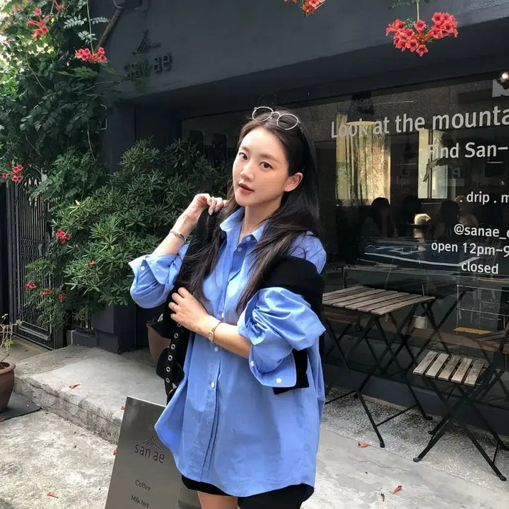 [BUNJANG] Ha Um Ji Deep Blue Oversized Shirt / 하엄지 자체제작 딥블루 셔츠 새상품