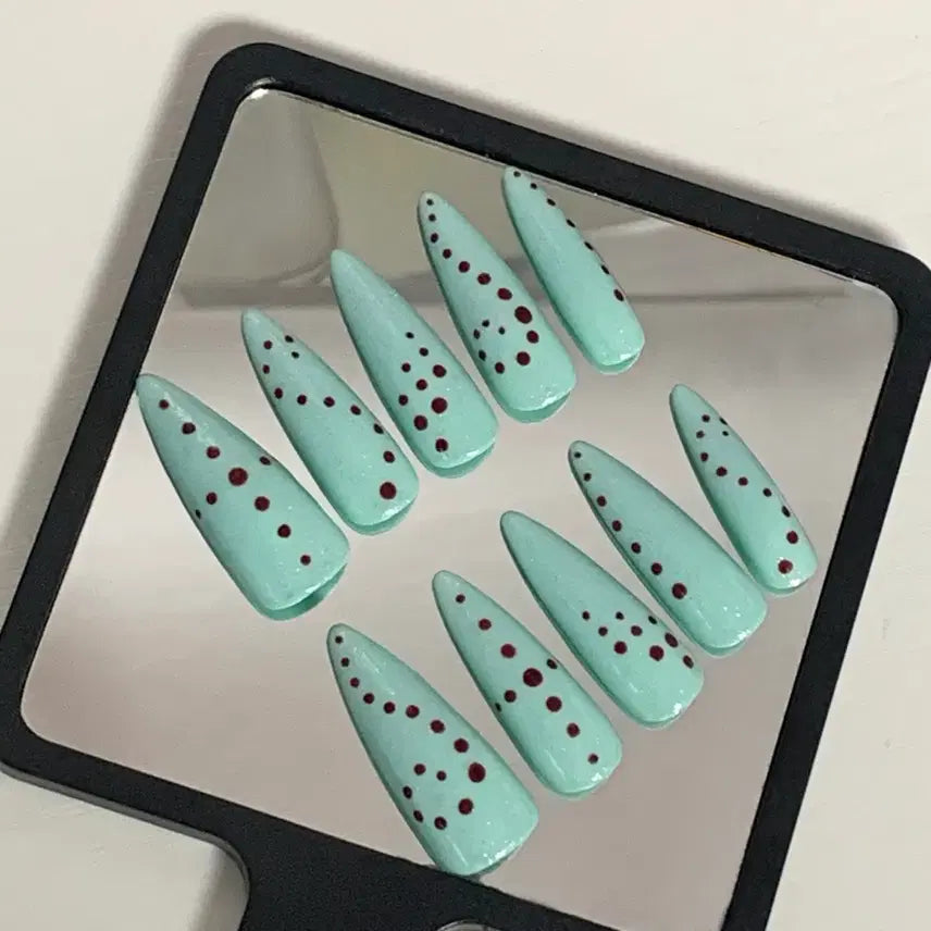 [BUNJANG] Mint + Burgundy Cross Dot Glitter Nail Tips / *할인가* [주문제작] 민트+버건디 십자가 점 글리터 네일팁