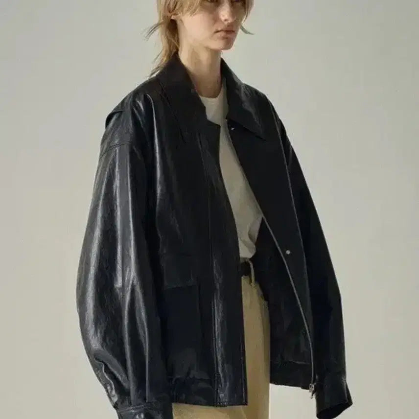 [BUNJANG] Unbranded Leather Blouson Jacket - M Size / 파사드패턴 가죽 블루종 m사이즈