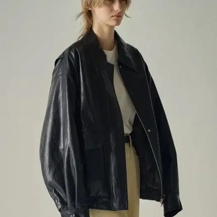 [BUNJANG] Unbranded Leather Blouson Jacket - M Size / 파사드패턴 가죽 블루종 m사이즈