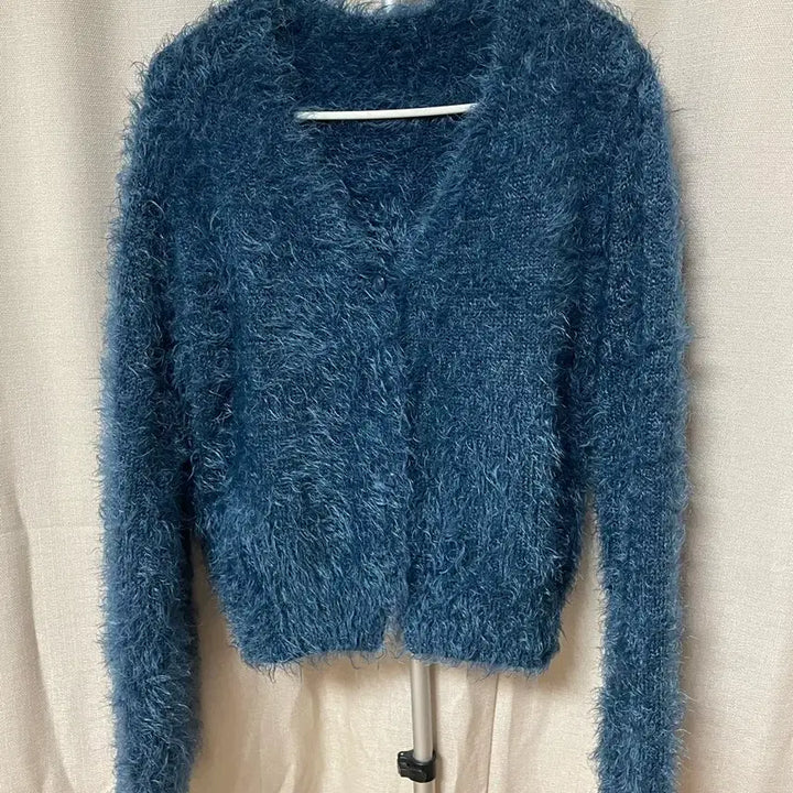 [BUNJANG] Blue Angora Knit Cardigan / 블루 앙고라 니트 가디건