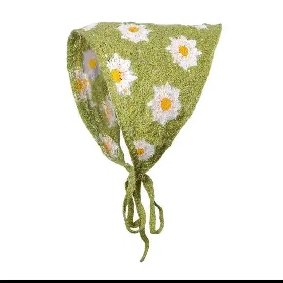 [BUNJANG] Kitsch Daisy Knit Headband / 하늘색, 연두색 두건 삼각니트머리띠 헤어밴드 꽃무늬 키치 머리장식 데이지
