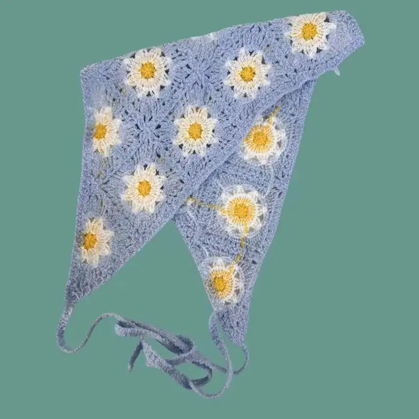 [BUNJANG] Kitsch Daisy Knit Headband / 하늘색, 연두색 두건 삼각니트머리띠 헤어밴드 꽃무늬 키치 머리장식 데이지