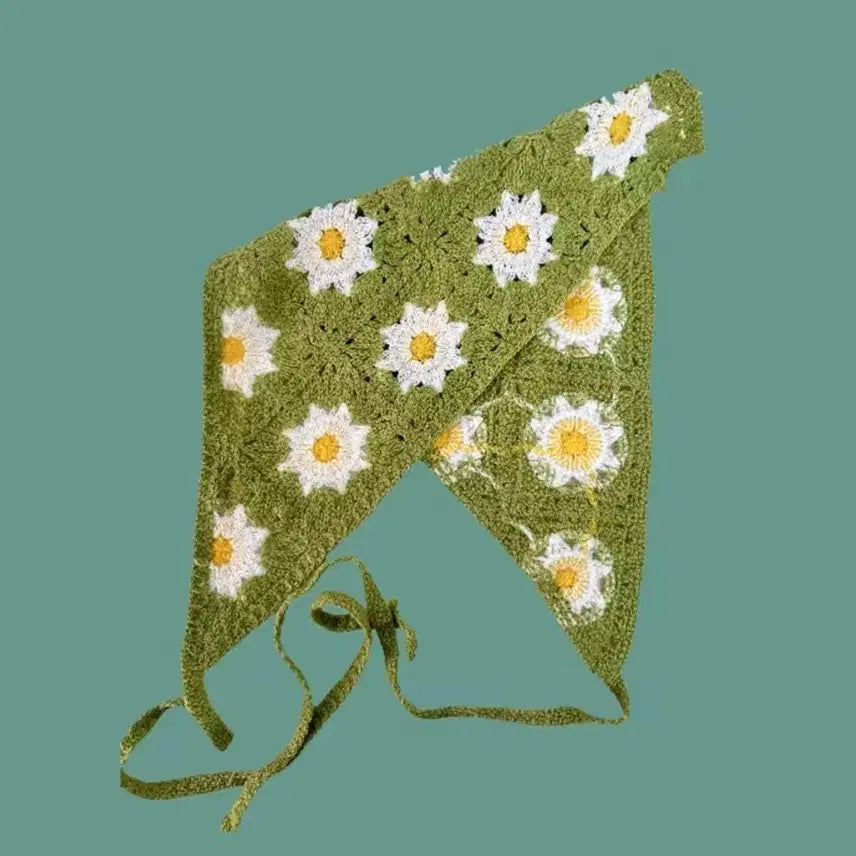 [BUNJANG] Kitsch Daisy Knit Headband / 하늘색, 연두색 두건 삼각니트머리띠 헤어밴드 꽃무늬 키치 머리장식 데이지