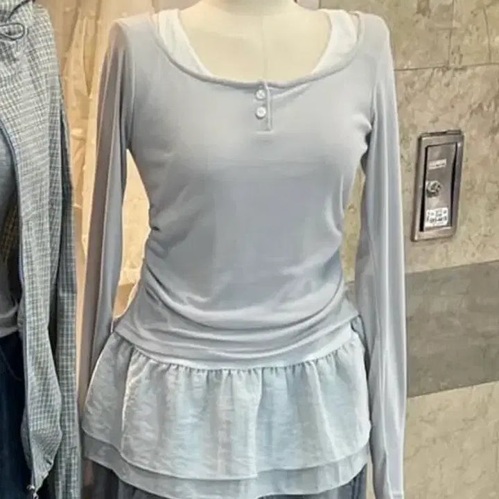 [BUNJANG] Havebeen Layered Halter Tank Top - Sora Blue / 해브빈 프릴 레이어드 홀터나시 소라색