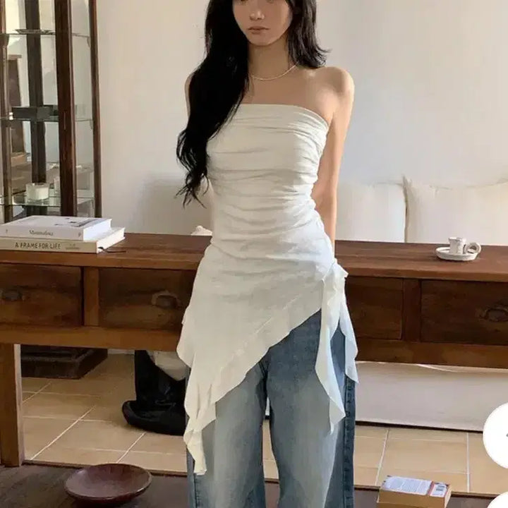 [BUNJANG] Modimood Unbalanced Ruffle Top Dress / 모디무드 언발 러플 탑 원피스