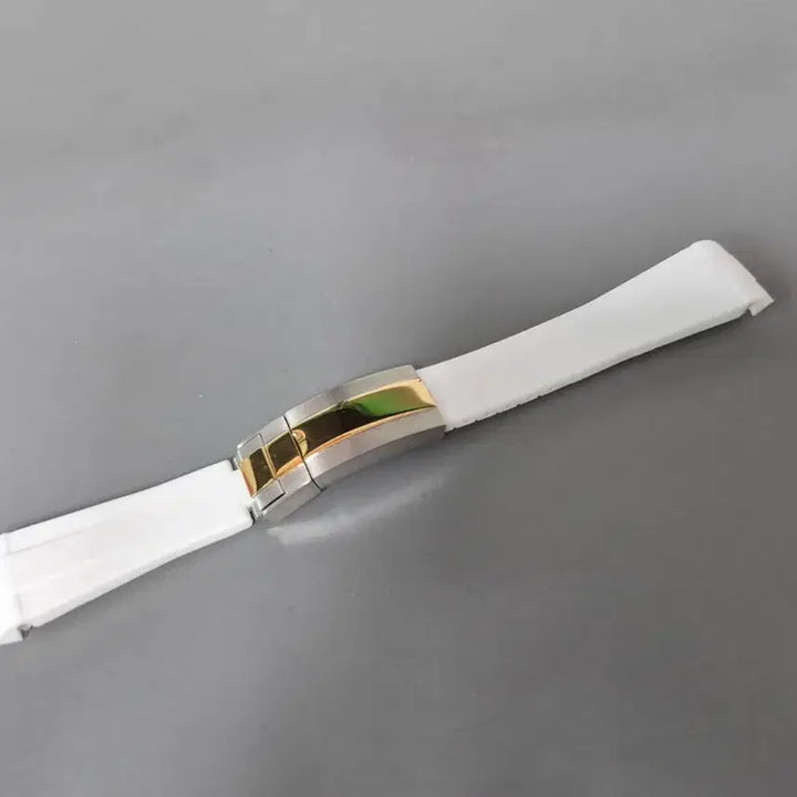 [BUNJANG] White Rubber Watch Strap Gold Combo Buckle / 화이트 러버 시계줄 골드 콤비 버클