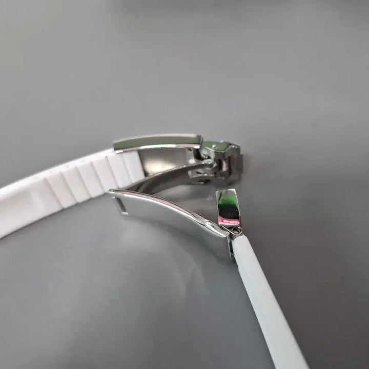 [BUNJANG] White Rubber Watch Strap Gold Combo Buckle / 화이트 러버 시계줄 골드 콤비 버클